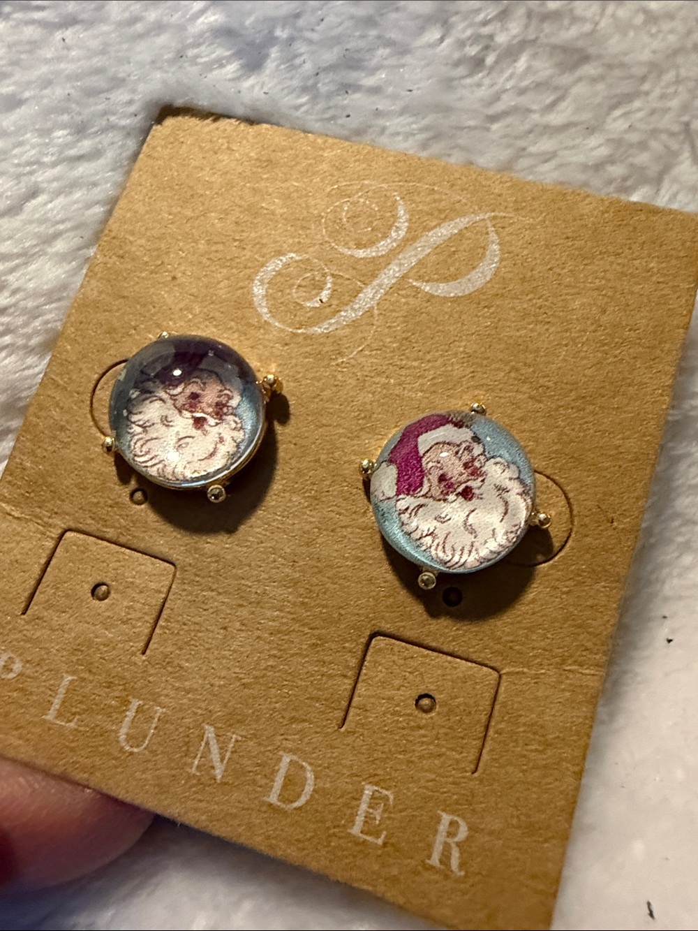Plunder Santa Stud Earrings in Blue and Purple